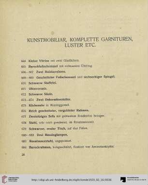Kunstmobiliar, Komplette Garnituren, Luster Etc. (Nr. 664-809)