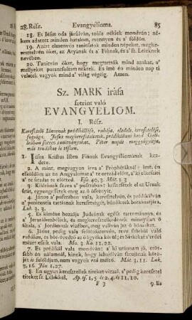 Sz. Mark irása szerint való Evangyeliom.