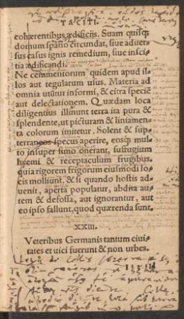 XXIII. Veteribus Germanis tantum civitates et vici fuerunt & non urbes.