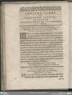 Censura Libri, Ex Amicorum Literis, In Gratiam Lectoris Simul Ac Typographi, Collecta