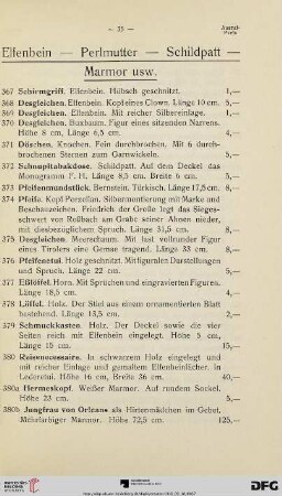 Elfenbein. Perlmutter. Schildpatt. Marmor usw. (Nr. 367-380b)