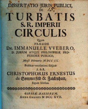 Dissertatio Juris Publici, De Turbatis S.R. Imperii Circulis