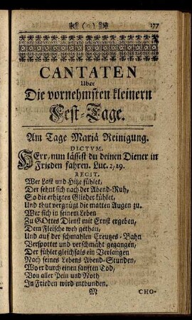 Cantaten über Die vornehmsten kleinern Fest-Tage.