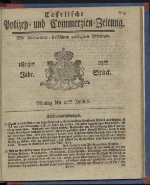 25tes Stueck, Montag den 20ten Junius 1803