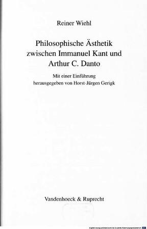 Philosophische Ästhetik zwischen Immanuel Kant und Arthur C. Danto