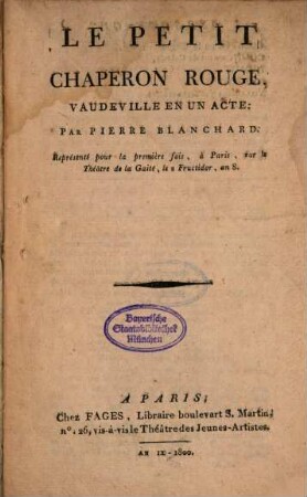 Le petit chaperon rouge : Vaudeville en un acte