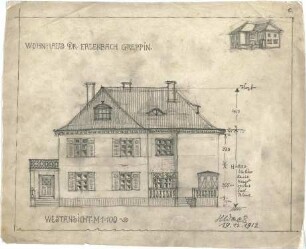 Wach, Hugo; Greppin (heute Bitterfeld-Wolfen); Wohnhaus Dr. Erlenbach - Westseite (Ansicht), Perspektive