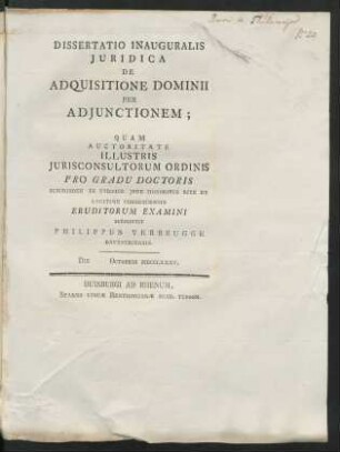 Dissertatio Inauguralis Juridica De Adquisitione Dominii Per Adjunctionem