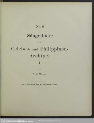 1: Säugethiere vom Celébes- und Philippinen-Archipel