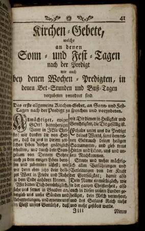 Kirchen-Gebete, welche an denen Sonn- und Fest- Tagen nach der Predigt wie auch bey denen Wochen-Predigten, in denen Bet-Stunden und Buß-Tagen vorzubeten verordnet sind.