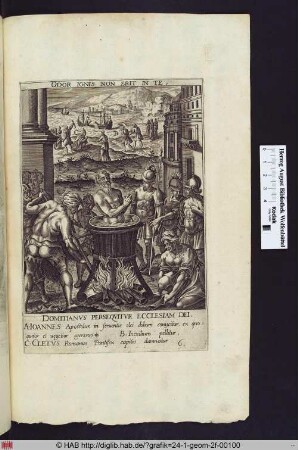 Märtyrium des Hl.Johannes im Vordergrund, des Hl.Cletus hinten links,hinten rechts Verbannung des Hl. Johannes auf eine Insel.