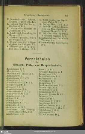 Verzeichniss der Strassen, Plätze und Haupt-Gebäude