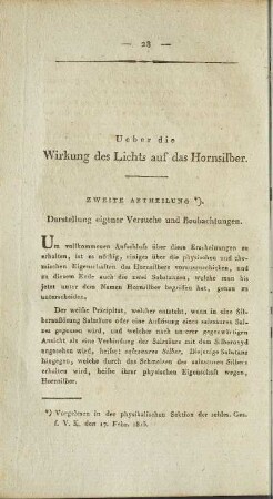 Zweite Abtheilung. Darstellung eigener Versuche und Beobachtungen.