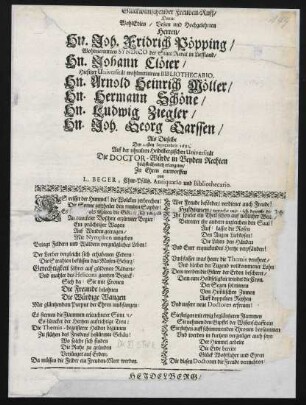 Glückwünschender Freuden-Ruff denen Herren Joh. Fridrich Pöpping [u.a.] zu Ehren entworffen