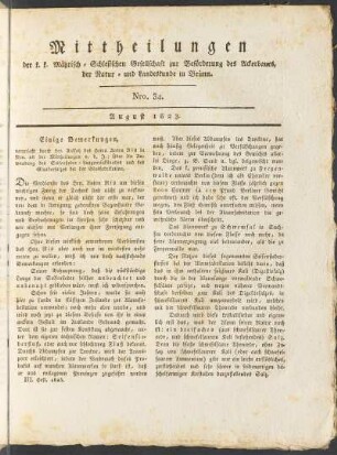 Mittheilungen. Nro. 34. August 1823.