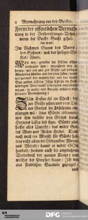 Vermahnung vor der Beichte.