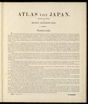 Atlas von Japan. Entworfen und gezeichnet von Bruno Hassenstein. Vorbericht
