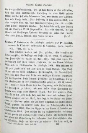 611-612 [Rezension] Batiffol, Pierre, Etudes d'histoire et de théologie positive