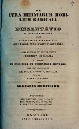 De cura herniarum mobilium radicali : dissertatio inauguralis chirurgica