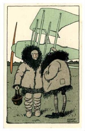 Postkarten mit Flieger-Karikaturen: (Vor dem Start, ähnlich wie 803; mit Zensurvermerk 27.12.1917, Nr. 3720b)