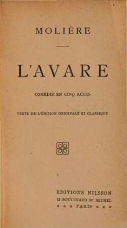 L'Avare : Comédie en cinq actes