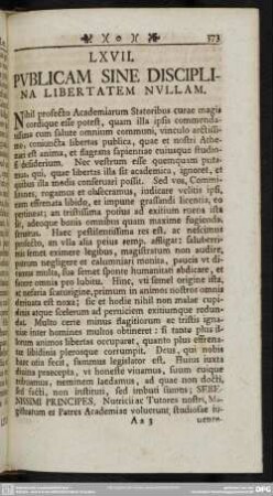 LXVII. Publicam sine disciplina libertatem nullam