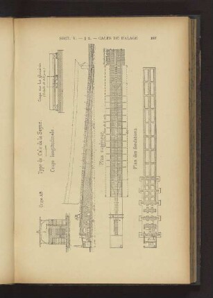 Type de Cale de la Seyne. Coupe longitudinale. Plan supérieur. Plan des fondations.