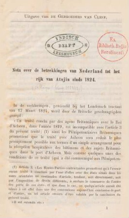 Nota over de betrekkingen van Nederland tot het rijk van Atsjin sinds 1824