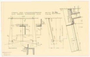 Mietshaus Schönwalder Allee (Haus Bernhardt), Berlin-Spandau Wiederaufbau. Vordach über Waschkücheneingang: Grundriss 1:10, Querschnitt 1:10, Detail 1:1
