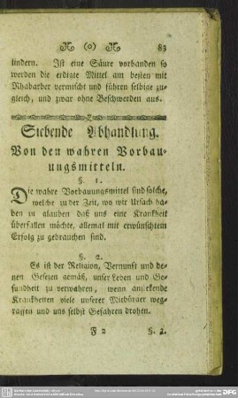 Siebende Abhandlung. Von den wahren Vorbauungsmitteln