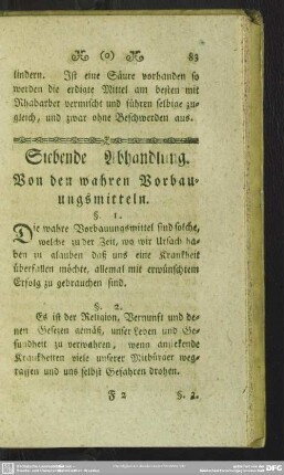 Siebende Abhandlung. Von den wahren Vorbauungsmitteln