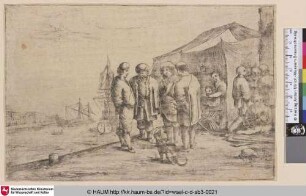 [Eine Gruppe von Seeleuten, offizieren und einem Orientalen auf einem Kai; A group of sailors, officers and an oriental on a quay]