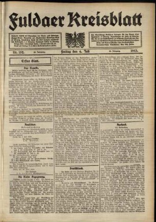 Erste Ausgabe vom Freitag, den 04. Juli 1913.