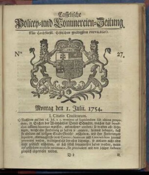 Nro. 27, Montag den 1. Julii 1754