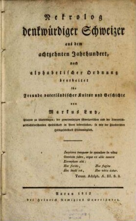 Nekrolog denkwürdiger Schweizer aus dem achtzehnten Jahrhundert