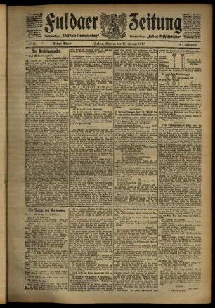 Erste Ausgabe vom Montag, den 15. Januar 1912.