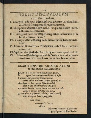 27, Series Discipulorum