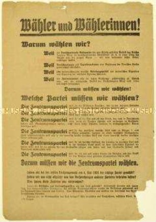 Aufruf der Zentrumspartei zur Reichstagswahl am 7. Dezember 1924