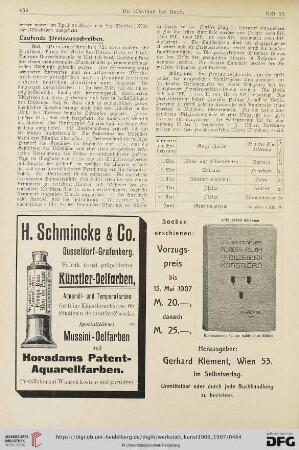Laufende Preisausschreiben / Geplante Denkmäler / Personalien / Todesfälle / Werbung