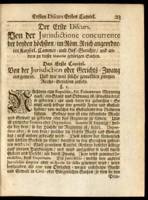 Der Erste Discurs. Von der Iurisdictione concurrente ...