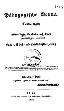 Titelblatt für Hefte 1 - 6 der ersten Abtheilung