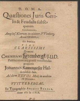 Quaestiones Iuris Civilis & Feudalis subsequentes