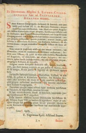 Ex Decretorum Registro S. Rituum Congregationis haec ad Breviarium Romanum attinent