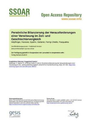 Persönliche Bilanzierung der Herausforderungen einer Verwitwung im Zeit- und Geschlechtervergleich
