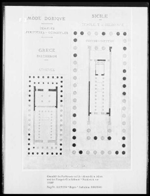 Grundriß des Parthenons auf der Akropolis in Athen und des Tempels G in Selinunt