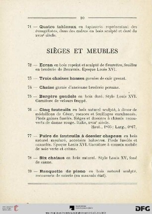 Sièges et meubles (Nr. 72-120)