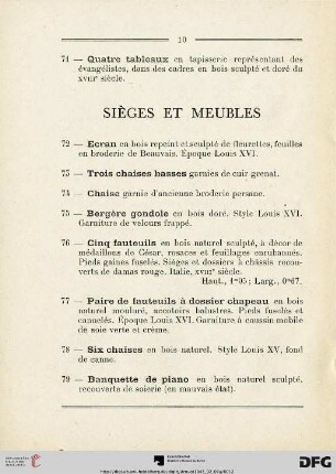 Sièges et meubles (Nr. 72-120)