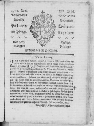 38tes Stück, Ausgabe vom 18. September 1771