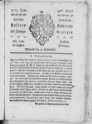 38tes Stück, Ausgabe vom 18. September 1771