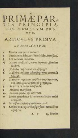 Primae Partis Principialis, Membrum Primum.